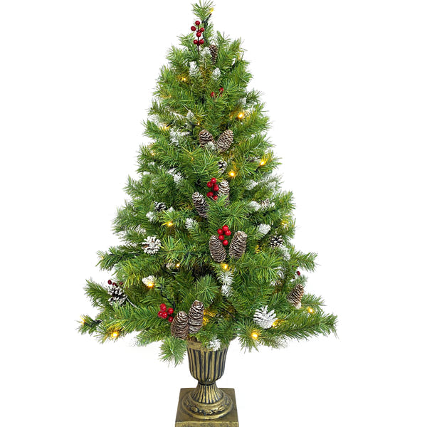Christmas Tree Artificial Christmas 4-piece Set, including flower wreath, flower wreath, and 2 entrance trees, with LED lights