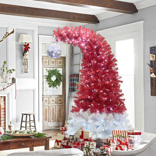 6FT hinge fir artificial fir curved top Christmas tree, bendable, 1250 lush branch hints, 300 LED Christmas lights