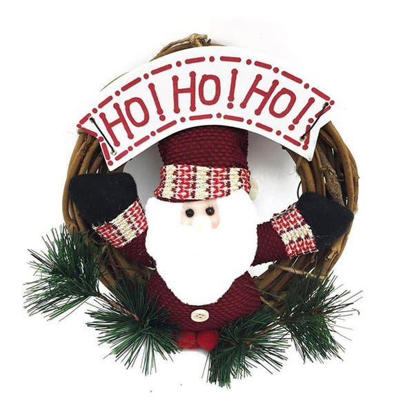Christmas Wreath Santa Snowman Artificial Garland Rattan Ring Pendant Christmas Door Hanging Christmas Xmas Navidad Decorations