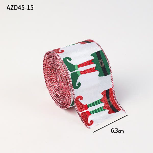 Christmas decoration ribbon, cedar pattern printed ribbon, bow tie, Christmas decoration ribbon, holiday ribbon