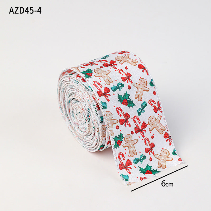 Christmas decoration ribbon, cedar pattern printed ribbon, bow tie, Christmas decoration ribbon, holiday ribbon