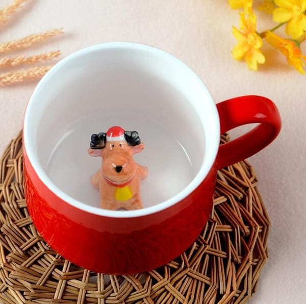 Christmas Mug Coffee Milk Breakfast Mug Snowman Santa Claus Cartoon Ceramics Cup 3D Animal Christmas Gift Cup for Friend Family