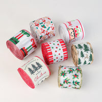 Christmas decoration ribbon, cedar pattern printed ribbon, bow tie, Christmas decoration ribbon, holiday ribbon