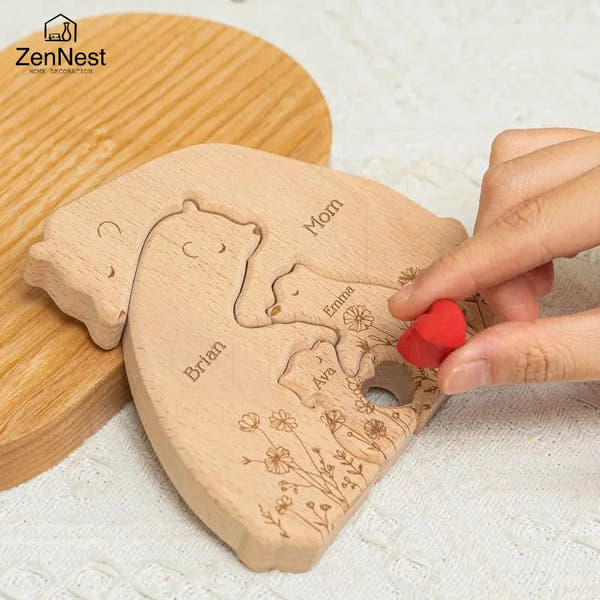 Artistic Wooden Puzzles, Little Bear Family Personalized Name Puzzles, Thanksgiving Christmas Gifts, Home Tabletop Decorations