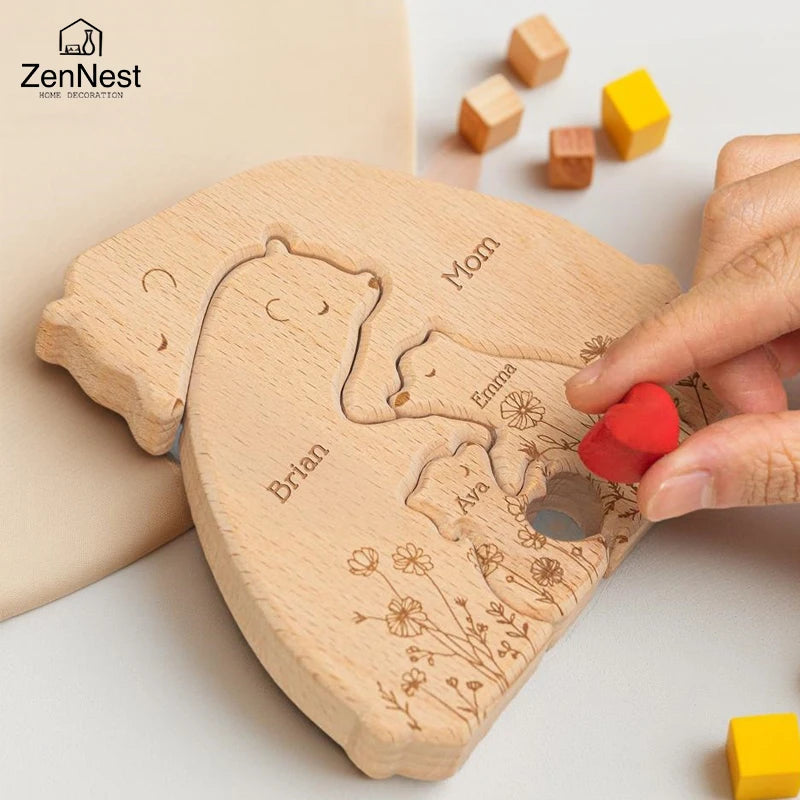 Artistic Wooden Puzzles, Little Bear Family Personalized Name Puzzles, Thanksgiving Christmas Gifts, Home Tabletop Decorations