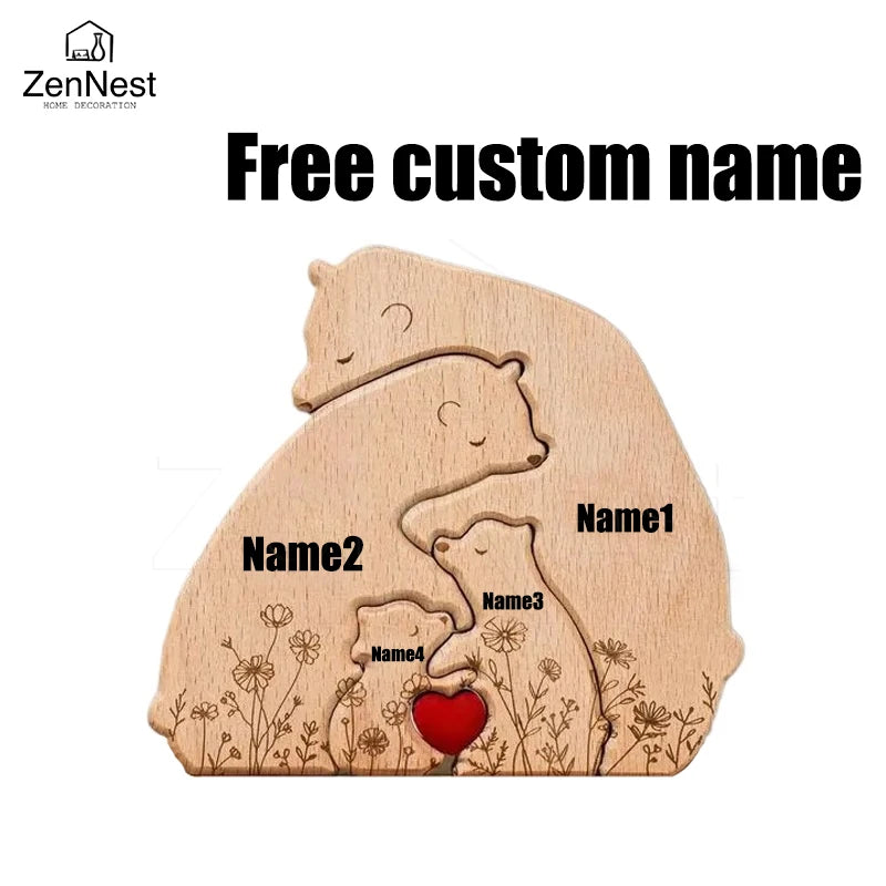 Artistic Wooden Puzzles, Little Bear Family Personalized Name Puzzles, Thanksgiving Christmas Gifts, Home Tabletop Decorations