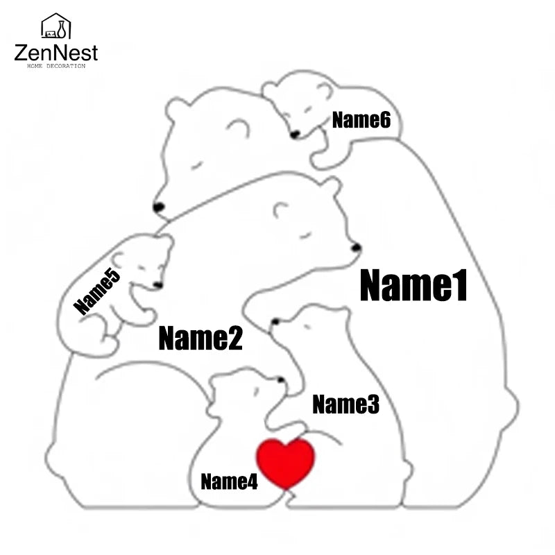 Artistic Wooden Puzzles, Little Bear Family Personalized Name Puzzles, Thanksgiving Christmas Gifts, Home Tabletop Decorations