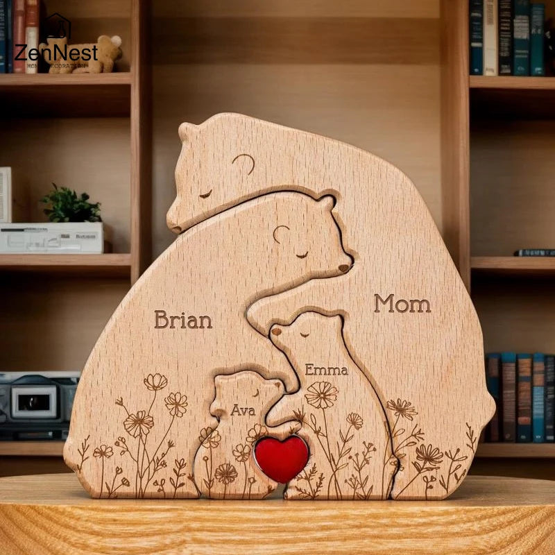 Artistic Wooden Puzzles, Little Bear Family Personalized Name Puzzles, Thanksgiving Christmas Gifts, Home Tabletop Decorations
