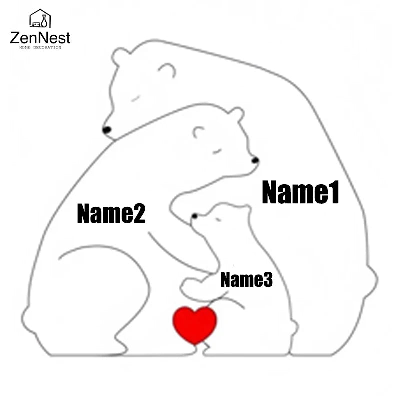 Artistic Wooden Puzzles, Little Bear Family Personalized Name Puzzles, Thanksgiving Christmas Gifts, Home Tabletop Decorations